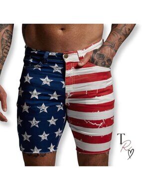 Born Primitive NWOT Men's Small American Flag Patriotic FLEX Stretchy Jort Short